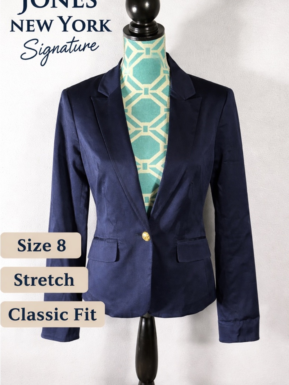 Jones New York Navy Single-Button Stretch Blazer